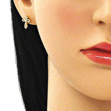 Oro Laminado Stud Earring, Gold Filled Style Cross Design, with White Micro Pave, Polished, Golden Finish