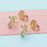 Oro Laminado Stud Earring, Gold Filled Style Cross Design, with White Micro Pave, Polished, Golden Finish