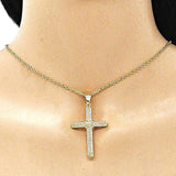 Oro Laminado Religious Pendant, Gold Filled Style Cross Design, with White Micro Pave, Polished, Golden Finish