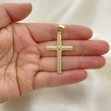 Oro Laminado Religious Pendant, Gold Filled Style Cross Design, with White Micro Pave, Polished, Golden Finish