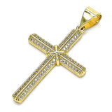 Oro Laminado Religious Pendant, Gold Filled Style Cross Design, with White Micro Pave, Polished, Golden Finish