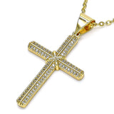 Oro Laminado Religious Pendant, Gold Filled Style Cross Design, with White Micro Pave, Polished, Golden Finish