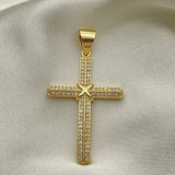 Oro Laminado Religious Pendant, Gold Filled Style Cross Design, with White Micro Pave, Polished, Golden Finish