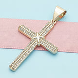 Oro Laminado Religious Pendant, Gold Filled Style Cross Design, with White Micro Pave, Polished, Golden Finish