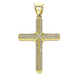 Oro Laminado Religious Pendant, Gold Filled Style Cross Design, with White Micro Pave, Polished, Golden Finish