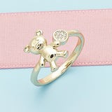 Oro Laminado Multi Stone Ring, Gold Filled Style Teddy Bear Design, with White Micro Pave, Polished, Golden Finish