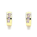 Oro Laminado Huggie Hoop, Gold Filled Style with Pink Cubic Zirconia, Polished, Golden Finish