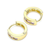 Oro Laminado Huggie Hoop, Gold Filled Style with Pink Cubic Zirconia, Polished, Golden Finish
