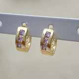 Oro Laminado Huggie Hoop, Gold Filled Style with Pink Cubic Zirconia, Polished, Golden Finish