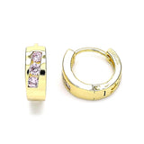 Oro Laminado Huggie Hoop, Gold Filled Style with Pink Cubic Zirconia, Polished, Golden Finish