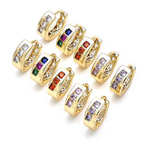 Oro Laminado Huggie Hoop, Gold Filled Style with Pink Cubic Zirconia, Polished, Golden Finish