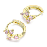 Oro Laminado Huggie Hoop, Gold Filled Style Cross Design, with Pink Cubic Zirconia, Polished, Golden Finish