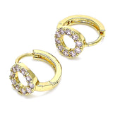 Oro Laminado Huggie Hoop, Gold Filled Style with Pink Cubic Zirconia, Polished, Golden Finish