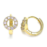 Oro Laminado Huggie Hoop, Gold Filled Style with Pink Cubic Zirconia, Polished, Golden Finish