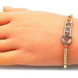 Oro Laminado Adjustable Bolo Bracelet, Gold Filled Style Mom and Paperclip Design, with Multicolor Micro Pave, Polished, Golden Finish