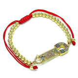 Oro Laminado Adjustable Bolo Bracelet, Gold Filled Style Mom and Paperclip Design, with Multicolor Micro Pave, Polished, Golden Finish