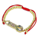 Oro Laminado Adjustable Bolo Bracelet, Gold Filled Style Mom and Paperclip Design, with Multicolor Micro Pave, Polished, Golden Finish