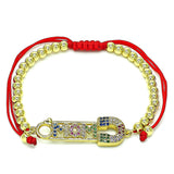 Oro Laminado Adjustable Bolo Bracelet, Gold Filled Style Mom and Paperclip Design, with Multicolor Micro Pave, Polished, Golden Finish