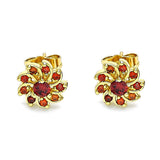 Oro Laminado Stud Earring, Gold Filled Style Flower Design, with Garnet Cubic Zirconia, Polished, Golden Finish