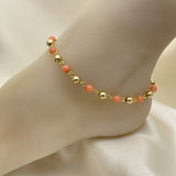 Oro Laminado Fancy Anklet, Gold Filled Style Ball Design, with Pink Pearl, Polished, Golden Finish
