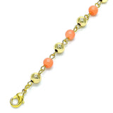 Oro Laminado Fancy Anklet, Gold Filled Style Ball Design, with Pink Pearl, Polished, Golden Finish