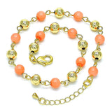 Oro Laminado Fancy Anklet, Gold Filled Style Ball Design, with Pink Pearl, Polished, Golden Finish