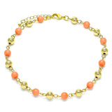 Oro Laminado Fancy Anklet, Gold Filled Style Ball Design, with Pink Pearl, Polished, Golden Finish