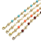 Oro Laminado Fancy Anklet, Gold Filled Style Ball Design, with Pink Pearl, Polished, Golden Finish