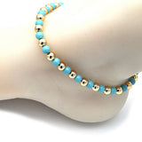 Oro Laminado Fancy Anklet, Gold Filled Style Ball Design, with Turquoise Pearl, Polished, Golden Finish