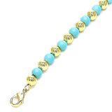 Oro Laminado Fancy Anklet, Gold Filled Style Ball Design, with Turquoise Pearl, Polished, Golden Finish