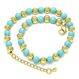 Oro Laminado Fancy Anklet, Gold Filled Style Ball Design, with Turquoise Pearl, Polished, Golden Finish
