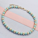Oro Laminado Fancy Anklet, Gold Filled Style Ball Design, with Turquoise Pearl, Polished, Golden Finish