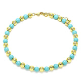 Oro Laminado Fancy Anklet, Gold Filled Style Ball Design, with Turquoise Pearl, Polished, Golden Finish