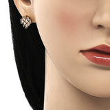Oro Laminado Stud Earring, Gold Filled Style Baguette Design, with Champagne Cubic Zirconia, Polished, Golden Finish