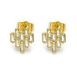 Oro Laminado Stud Earring, Gold Filled Style Baguette Design, with Champagne Cubic Zirconia, Polished, Golden Finish