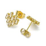 Oro Laminado Stud Earring, Gold Filled Style Baguette Design, with Champagne Cubic Zirconia, Polished, Golden Finish