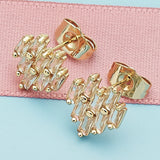 Oro Laminado Stud Earring, Gold Filled Style Baguette Design, with Champagne Cubic Zirconia, Polished, Golden Finish