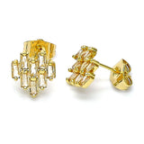Oro Laminado Stud Earring, Gold Filled Style Baguette Design, with Champagne Cubic Zirconia, Polished, Golden Finish