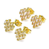 Oro Laminado Stud Earring, Gold Filled Style Baguette Design, with Champagne Cubic Zirconia, Polished, Golden Finish
