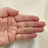 Oro Laminado Stud Earring, Gold Filled Style Baguette Design, with Pink Cubic Zirconia, Polished, Golden Finish