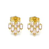 Oro Laminado Stud Earring, Gold Filled Style Baguette Design, with Pink Cubic Zirconia, Polished, Golden Finish