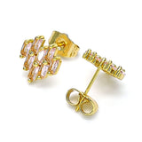 Oro Laminado Stud Earring, Gold Filled Style Baguette Design, with Pink Cubic Zirconia, Polished, Golden Finish