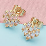 Oro Laminado Stud Earring, Gold Filled Style Baguette Design, with Pink Cubic Zirconia, Polished, Golden Finish
