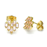 Oro Laminado Stud Earring, Gold Filled Style Baguette Design, with Pink Cubic Zirconia, Polished, Golden Finish