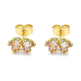 Oro Laminado Stud Earring, Gold Filled Style Butterfly Design, with Pink and White Cubic Zirconia, Polished, Golden Finish