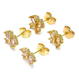 Oro Laminado Stud Earring, Gold Filled Style Butterfly Design, with Pink and White Cubic Zirconia, Polished, Golden Finish