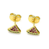 Oro Laminado Stud Earring, Gold Filled Style Watermelon Design, with Ruby and Green Micro Pave, Polished, Golden Finish