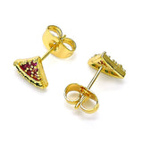 Oro Laminado Stud Earring, Gold Filled Style Watermelon Design, with Ruby and Green Micro Pave, Polished, Golden Finish