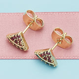 Oro Laminado Stud Earring, Gold Filled Style Watermelon Design, with Ruby and Green Micro Pave, Polished, Golden Finish