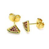 Oro Laminado Stud Earring, Gold Filled Style Watermelon Design, with Ruby and Green Micro Pave, Polished, Golden Finish